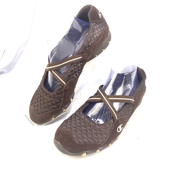 Champion Shoes Women's 10 Mary Jane Flats Brown Leather/Fabric Straps Walking - Picture 1 of 10